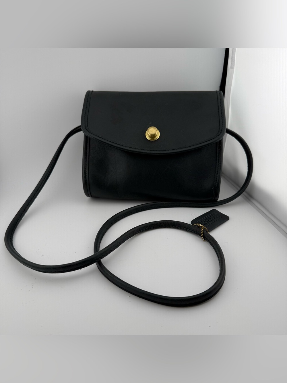 Coach Black Leather Crossbody with Gold Turn-Lock